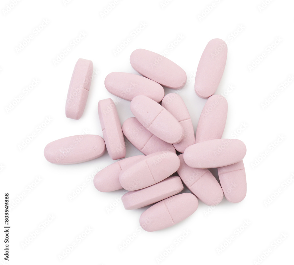 Vitamin pills isolated on white, top view. Health supplement Vitamin pills isolated on white, top view. Health supplement