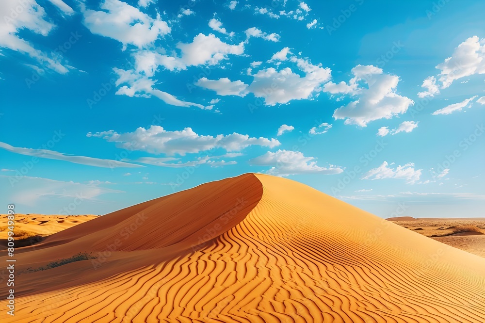 landscape of golden sand dune with blue sky in Sahara deserts