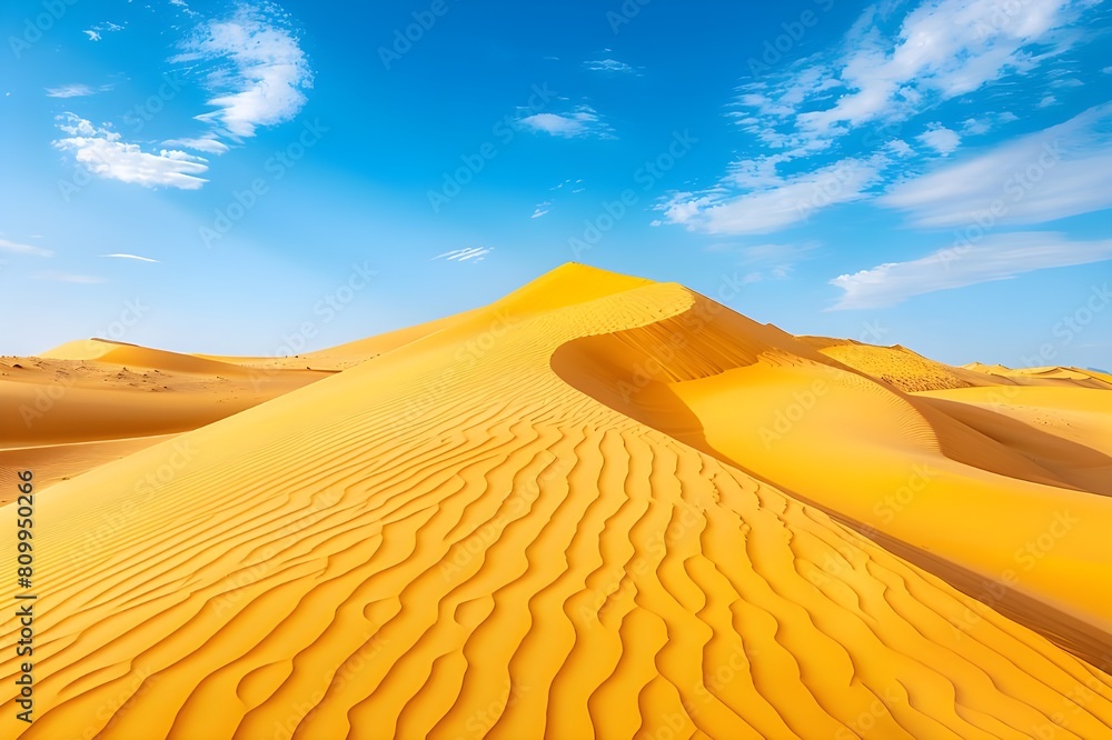 landscape of golden sand dune with blue sky in Sahara deserts