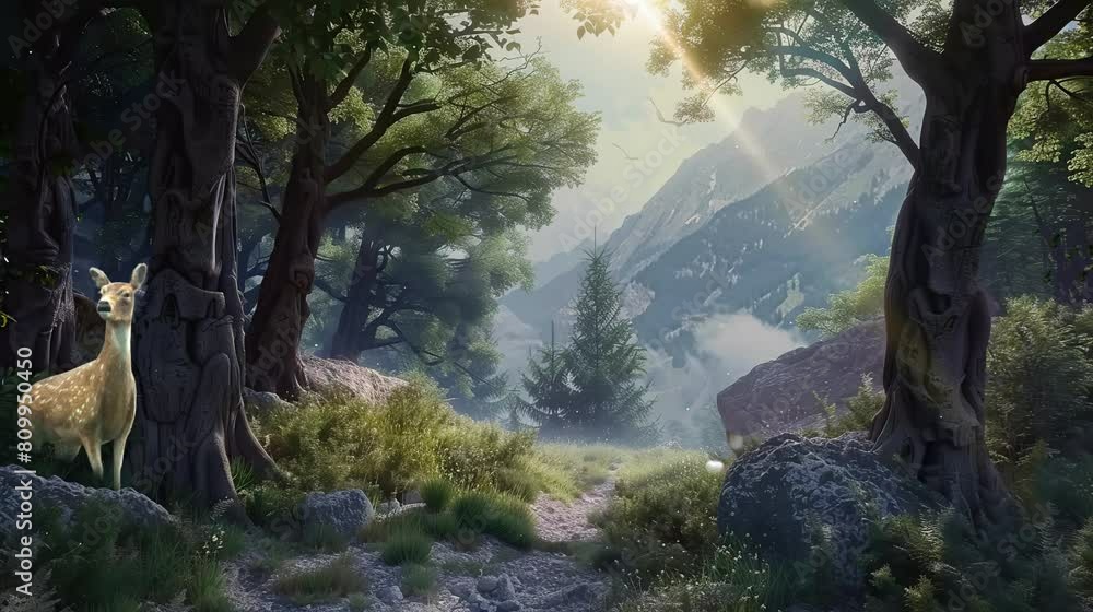 Beautiful and natural views in the forest. seamless looping time-lapse virtual 4K video Animation Background.