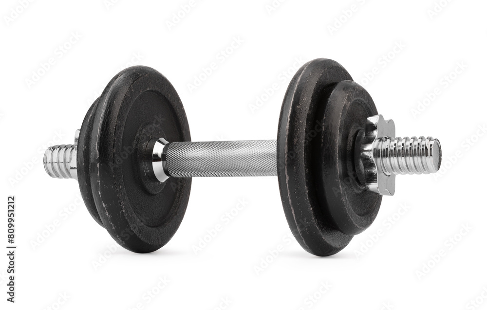 Naklejka premium One metal dumbbell isolated on white. Sports equipment