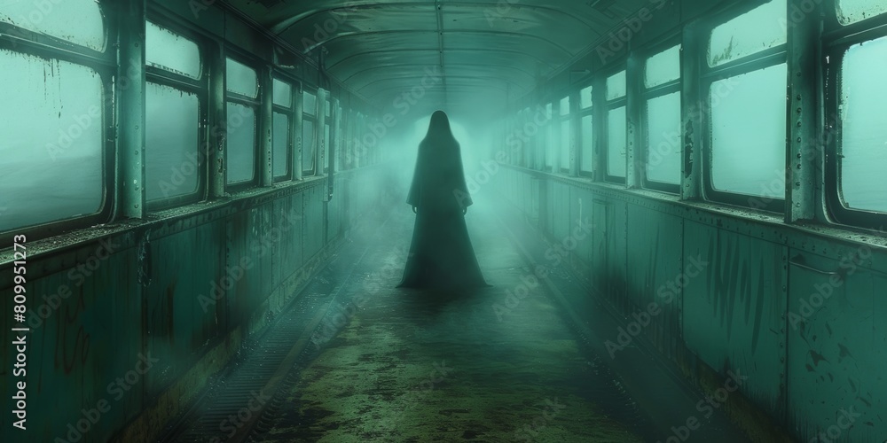 Ghostly Figure In Abandoned Train Carriage Ghostly Figure In Abandoned Train Carriage