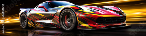 Racing car s aerodynamic body kit enhancements shine amidst energetic outdoor settings