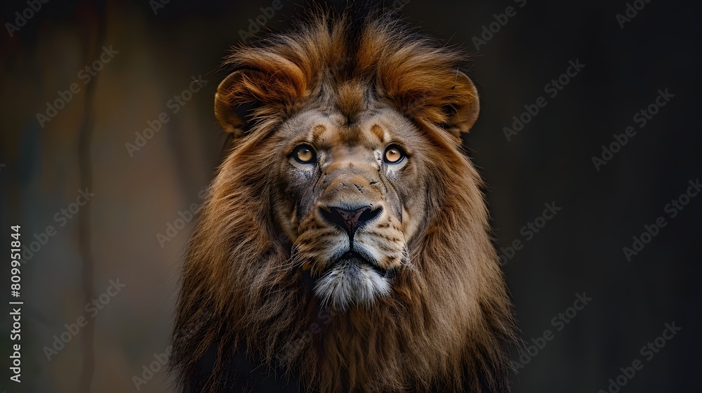 Strength and Authority A Majestic Lions Piercing Gaze at Sunset Generative ai
