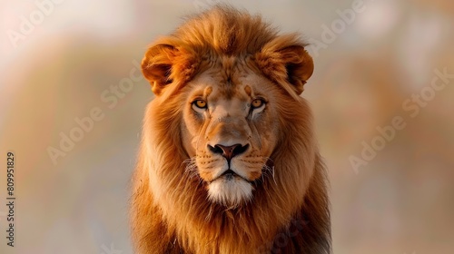 Fearless Leader of the Savannah A Majestic Lions Portrait Capturing its Strength and Authority in Surrealism Photography Generative ai © Mina Nida