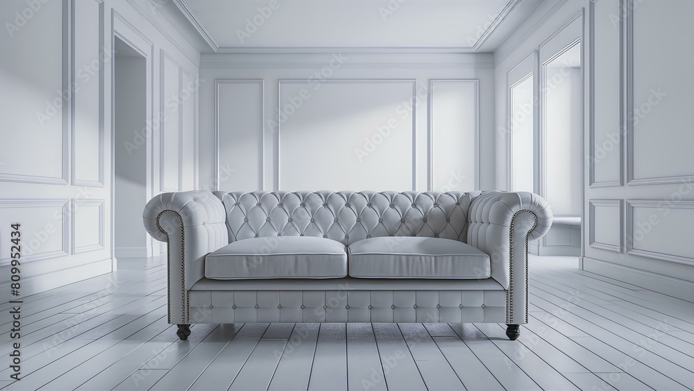 Sofa Pristine Chesterfield Furniture modern Interior soft elegant empty Fashionable comfortable Sofa with pillow apartment living room in white wall background. Sofa Pristine Chesterfield Furniture modern Interior soft elegant empty Fashionable comfortable Sofa with pillow apartment living room in white wall background.