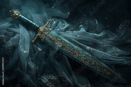 A ceremonial dagger transforming into a shadowy veil, hinting at its historic and mysterious past,