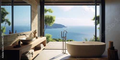 Modern Luxurious Bathroom with Stunning Ocean View