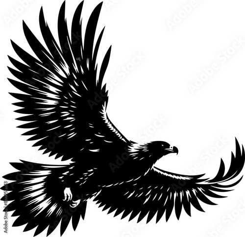 Aigle en vol ailes ouvertes, vecteur noir fond transparent 