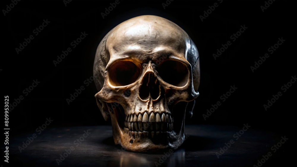 Black background with skull Black background with skull