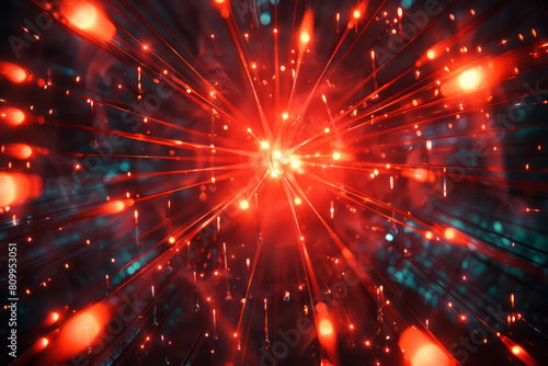 A dynamic array of spears depicted as laser beams in a futuristic battlefield, each line indicating trajectory and impact,