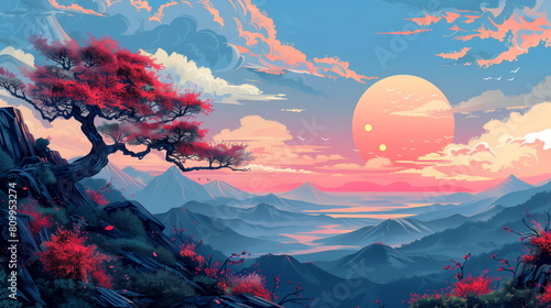 colour background illustration in Japanese style