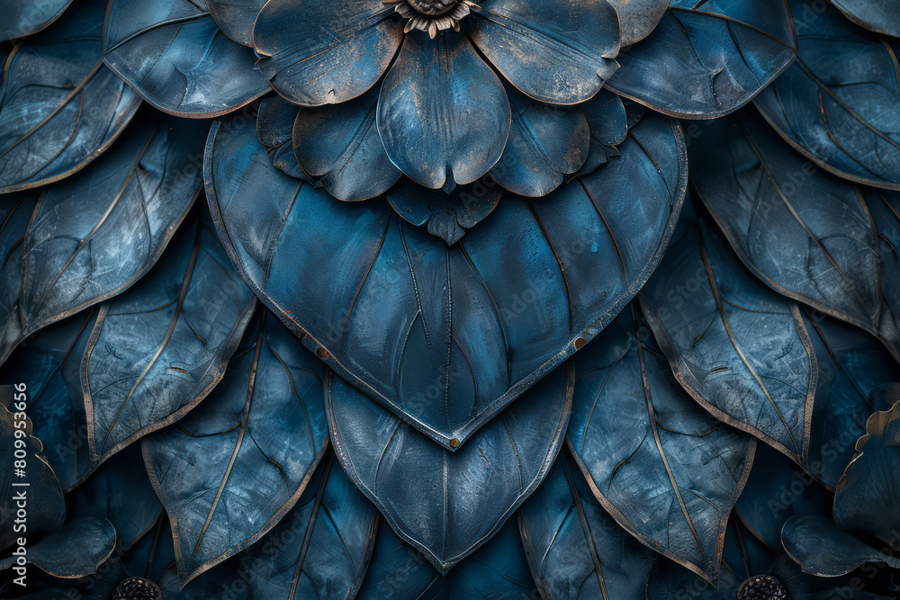 Obraz premium An ancient shield visualized as a cascade of protective flower petals, each layer absorbing and neutralizing attacks,
