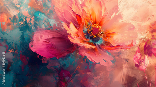 background with flower illustrations made in water color style photo