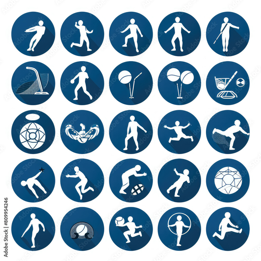 Variety of Sports Icons on Blue Background Collection Variety of Sports Icons on Blue Background Collection