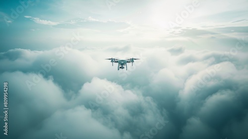 A MALE drone disappearing into a thick layer of clouds, symbolizing the unseen eye in the sky photo