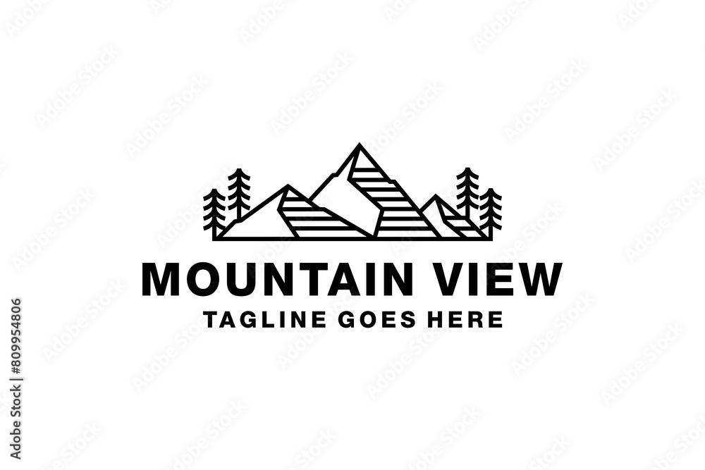 Mountain with trees like the Mountain Peak Hill Natural View logo design. Mountain with trees like the Mountain Peak Hill Natural View logo design.