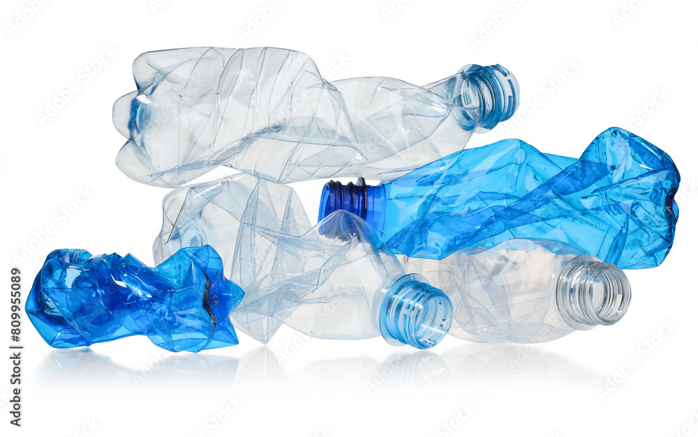 Fototapeta premium Crumpled disposable plastic bottles isolated on white