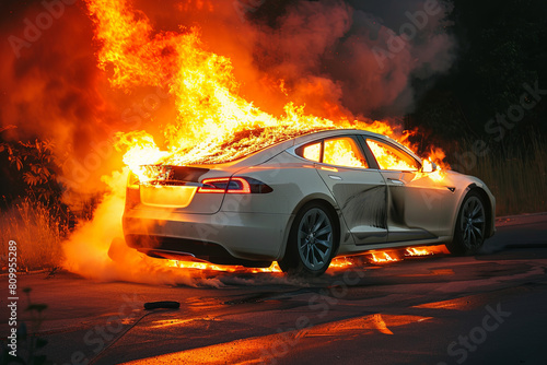 Electric car burned lithium battery danger fire insurance car accident