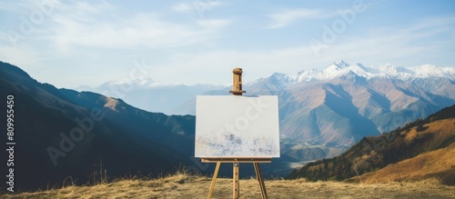 Blank Canvas on Easel with Mountain Backdrop