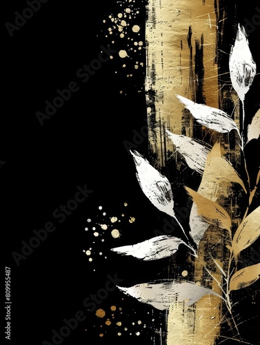 A painting depicting a golden plant against a stark black background