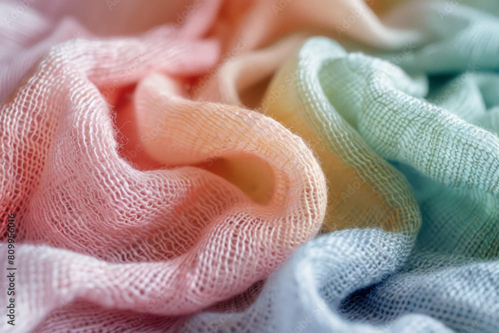 Soft textile design for a baby blanket with a comforting gradient from pastel pink to light green, Soft textile design for a baby blanket with a comforting gradient from pastel pink to light green,