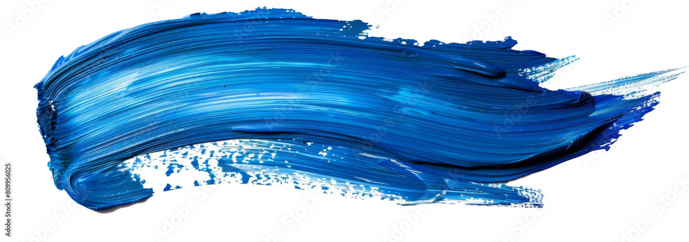 Paint brush stroke texture. Blue acrylic paint blotch isolated on white background
