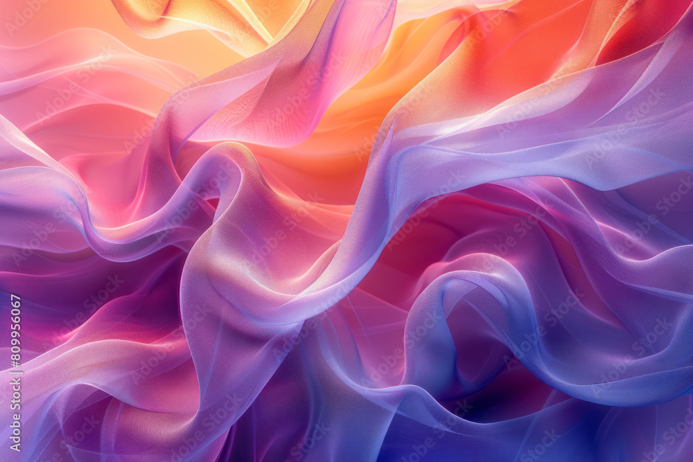 Fototapeta premium Abstract digital artwork featuring a gradient background with dynamic swirling geometric shapes,