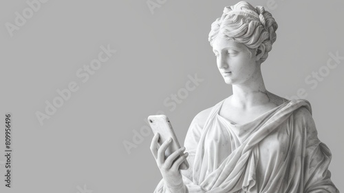 Ancient meets modern: statue with smartphone