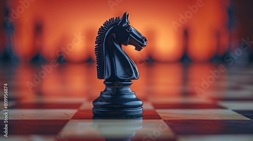 A warm tan surface with a single black chess knight