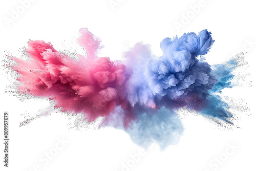 Pink and blue powder explosion on black background. photo