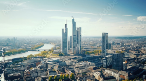 Modern City Skyline Overlooking the River