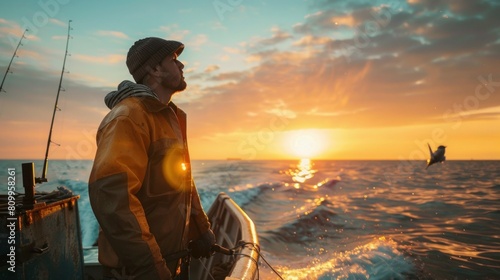 Confident fisherman standing on fishing boat