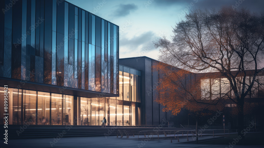 Modern Office Building with Evening Illumination Modern Office Building with Evening Illumination