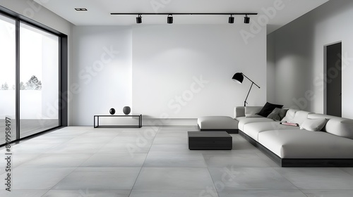 Minimalist Contemporary Living Room Projecting Tranquil on White Wall photo