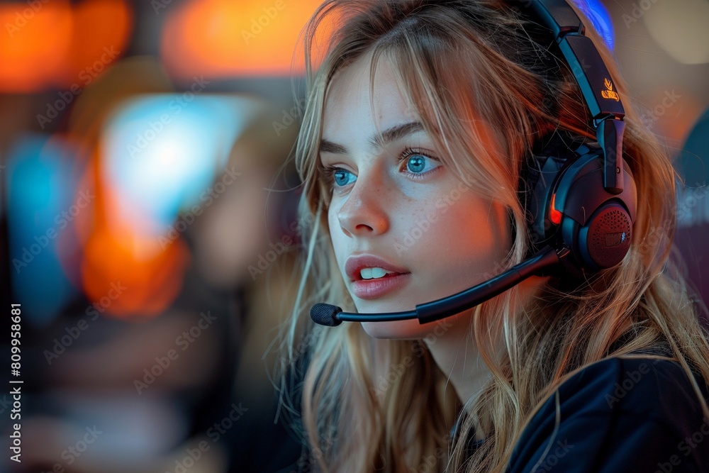 Customer support team in a vibrant clear call center focusing on client interaction Customer support team in a vibrant clear call center focusing on client interaction