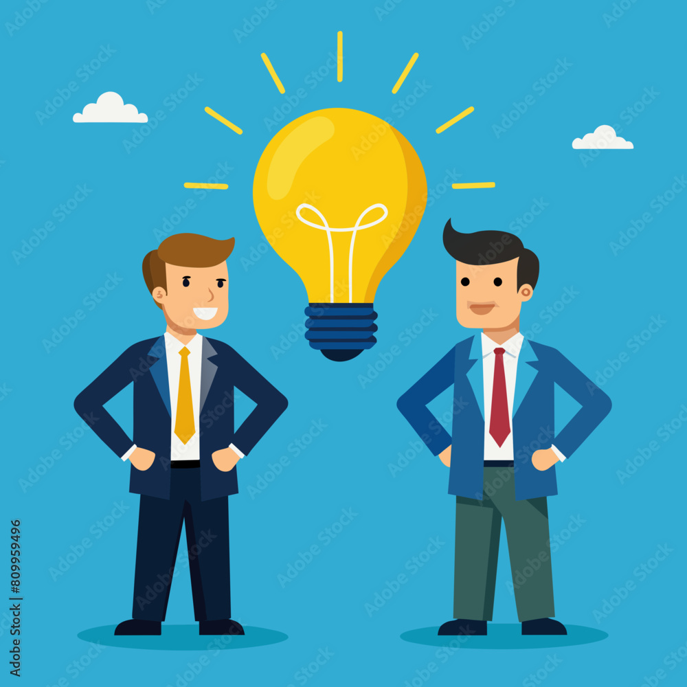 Vector illustration of Businessman thinking and coming up with a brilliant idea with a light bulb shining brightly Vector illustration of Businessman thinking and coming up with a brilliant idea with a light bulb shining brightly