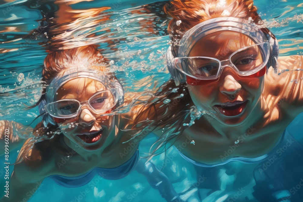 Synchronised swimming sport. Water pool competition. Generate Ai Synchronised swimming sport. Water pool competition. Generate Ai
