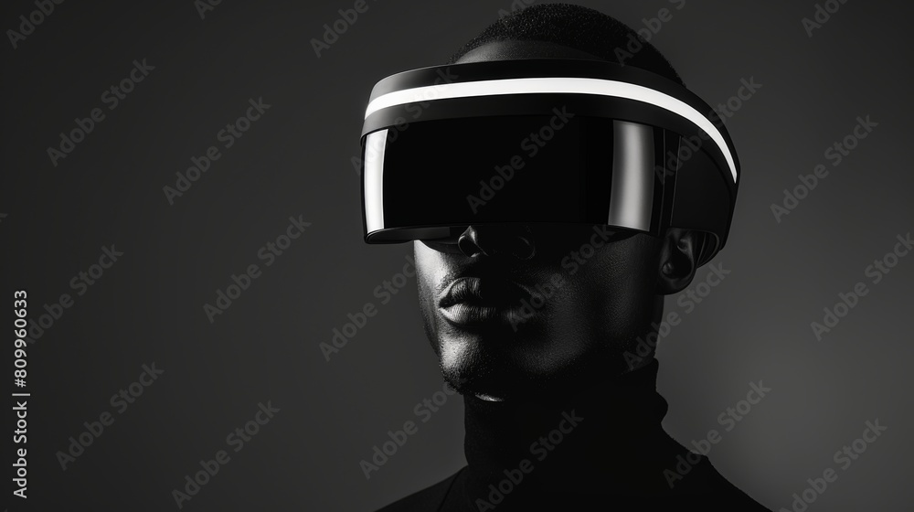 Man with futuristic vr headset in high contrast Man with futuristic vr headset in high contrast