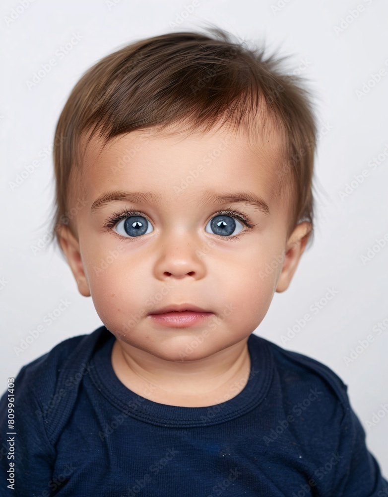 ID Photo for Passport : European baby boy with straight short black hair and blue eyes, without glasses and wearing a navy t-shirt ID Photo for Passport : European baby boy with straight short black hair and blue eyes, without glasses and wearing a navy t-shirt