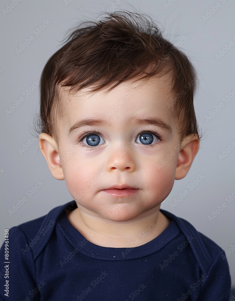 ID Photo for Passport : European baby boy with straight short black hair and blue eyes, without glasses and wearing a navy t-shirt ID Photo for Passport : European baby boy with straight short black hair and blue eyes, without glasses and wearing a navy t-shirt