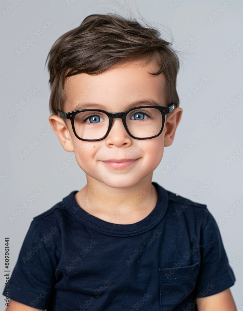 ID Photo for Passport : European baby boy with straight short black hair and blue eyes, with glasses and wearing a navy t-shirt ID Photo for Passport : European baby boy with straight short black hair and blue eyes, with glasses and wearing a navy t-shirt