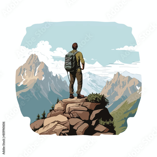 Vector art of a hiker admiring the view