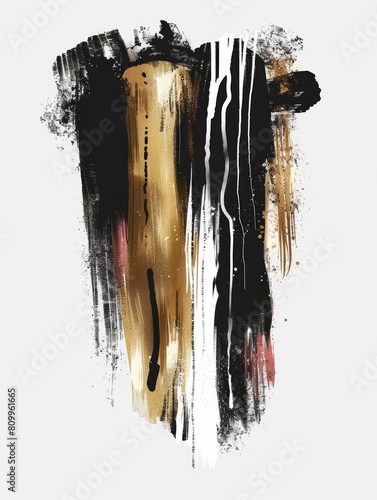 A dynamic abstract painting featuring swirling patterns of black and gold colors, creating a sense of movement and contrast