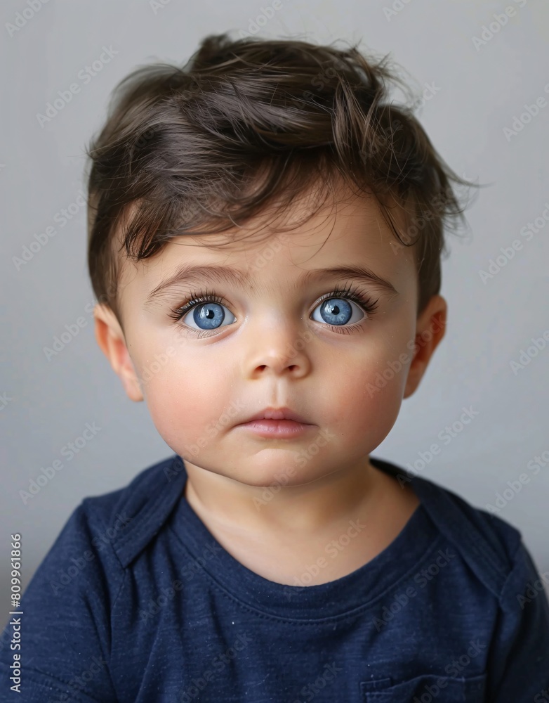 ID Photo for Passport : European baby boy with straight short black hair and blue eyes, without glasses and wearing a navy t-shirt ID Photo for Passport : European baby boy with straight short black hair and blue eyes, without glasses and wearing a navy t-shirt