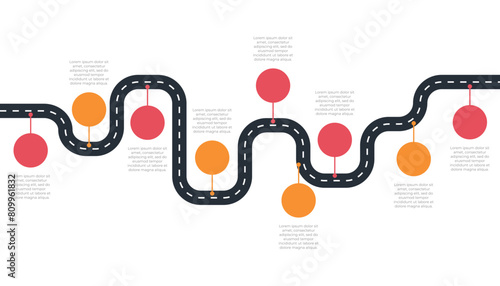Roadmap process infographic with 9 steps