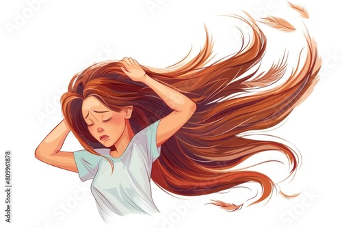 A woman with her hair blowing in the wind. Suitable for various concepts photo