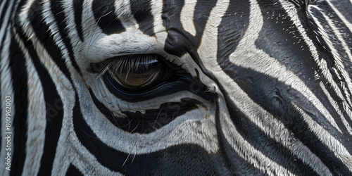 Closeup of zebra eye with part of its head.