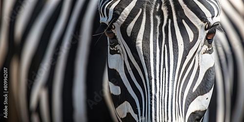 Closeup of zebra eye with part of its head.