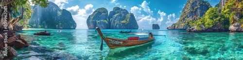 Breathtaking Koh Phi Phi Emerald Waters with Picturesque Longtail Boats and Towering Limestone